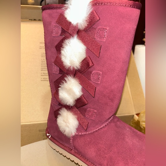Koolaburra Shoes - Koolaburra Burgundy Suede Fur Pom Winter Boots